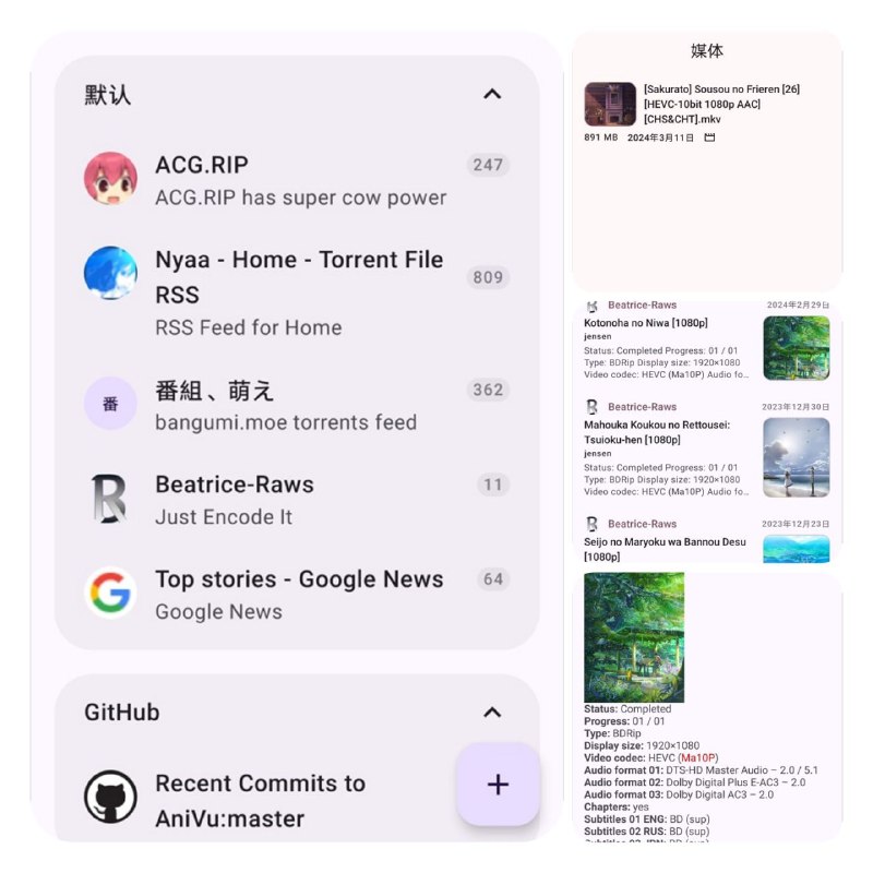🌈 AniVu ▎一站式 RSS 订阅、BitTorrent 下载和媒体播放器🗣️😹  软件简介