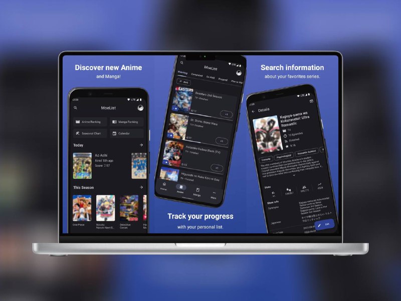 🔖 MoeList | 安卓端非官方 MyAnimeList 动漫追番神器一款简洁强大的 MyAnimeList 第三方客户端，支持 追番记录、打分、分类管理和新番发现