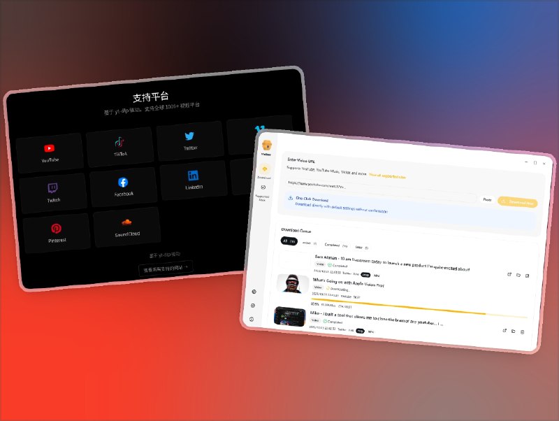 📣 VidBee | 开源跨平台视频下载器，支持 1000+ 网站🖼 标签