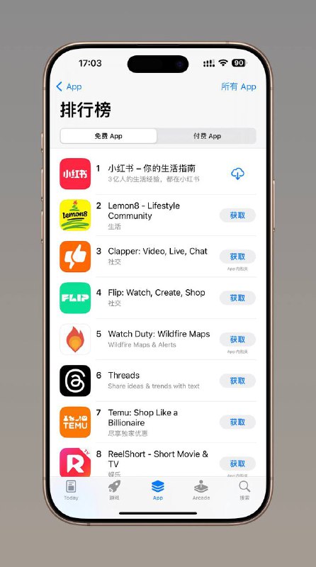 国内应用小红书登顶美国 App Store | 因原美国政府先前对Tiktok公司通过的这一项法案的确定🔍 简讯摘要