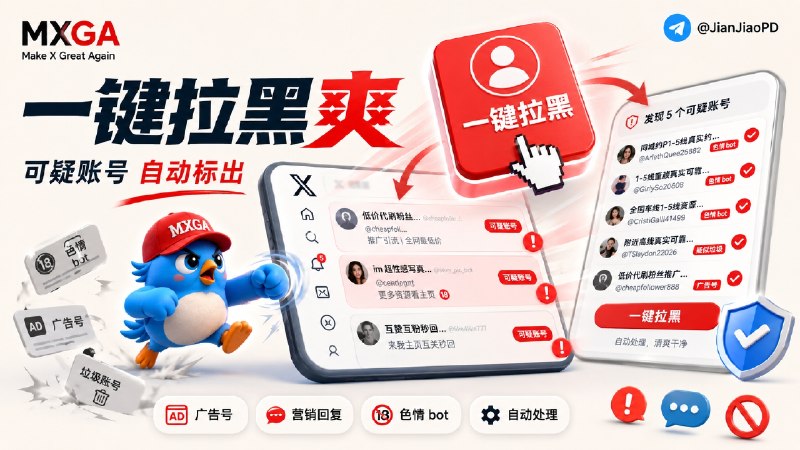 ✈️ Make X Great Again | 刷 X(Twitter)时自动标出广告号和色情 bot🏷 检索标签