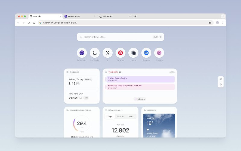 📱  Reflect New Tab ▎将 Google Chrome 的默认新标签页替换为漂亮的可定制小部件仪表板🗣️👥【支持平台】