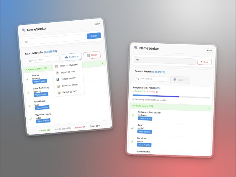 📣 NameSeeker | 一键搜索全网用户名与邮箱的跨平台工具🖼 标签