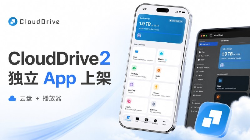 📟 CloudDrive2 网盘挂载管理工具•独立 App 已上架，新付费模式拆成“云盘 + 播放器”   🗺 CloudDrive2 一款云盘挂载与管理工具，可以把 115、阿里云盘、百度网盘、OneDrive、WebDAV 等内容挂载到电脑或 NAS，像本地硬盘一样访问    🆕  现在官方 App 也已经上架，除了管理云盘，还把影音播放单独做成了更完整的一部分👛  新的付费方式会拆成两块
