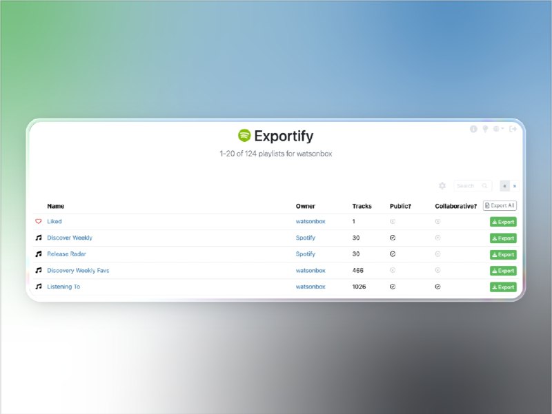 📣 Exportify | Spotify播放列表一键导出工具 轻松备份你的音乐收藏🖼 标签