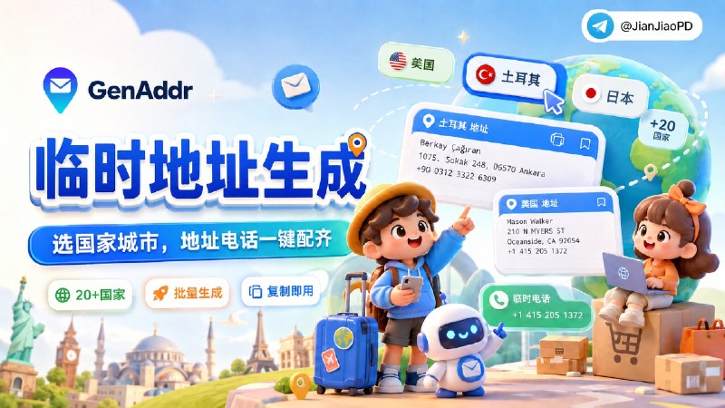 ✈️ GenAddr | 20+国家临时地址生成，一键JSON 和 CSV 批量导出🏷 检索标签