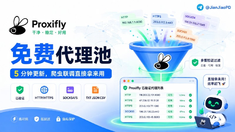 ✈️ Proxifly | 每 5 分钟更新免费代理，爬虫不用逐个测试🏷 检索标签
