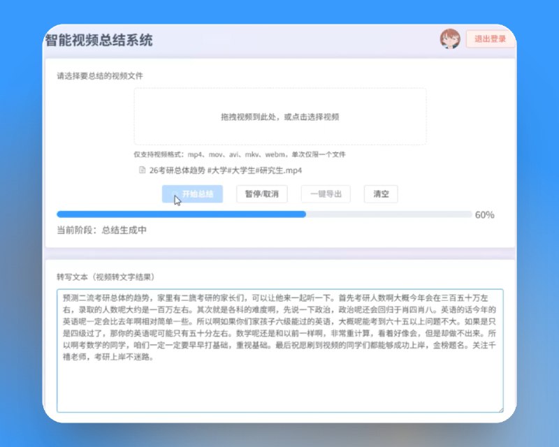 📣 智能视频总结系统 | 一键转写与AI生成笔记 提升视频学习效率🖼 标签