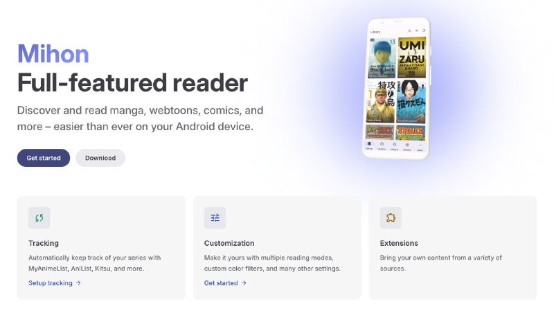 🔖 Mihon | Tachiyomi平替软件 免费开源的全能漫画阅读器　Mihon 是一款安卓端的 免费漫画阅读神器，界面清爽纯净，无任何广告，支持 在线阅读、漫画下载、本地导入 等功能