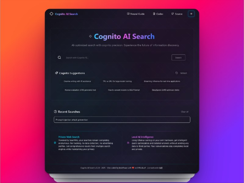 🔖 Cognito AI Search | 本地私有AI搜索引擎，隐私与性能兼得　想要AI搜索不被追踪？那你得试试 Cognito AI Search